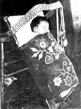 Prim�rnation der Ojibwa,
                          Kinderwiege mit Baby