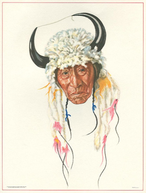 Winold Reiss: Blackfoot
                          "Buffalo Body", Portrait mit
                          H�rnerkappe