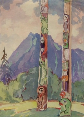 Mildred Valley Thornton:
                          Totempf�hle (Wasserfarbe), 1940 ca.