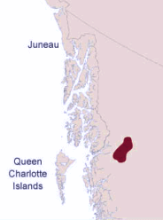 Karte mit der Angabe der
                                    Prim�rnation der Gitksan-Indianer in
                                    der N�he der kanadischen
                                    Pazifikk�ste und an der Grenze zu
                                    Alaska