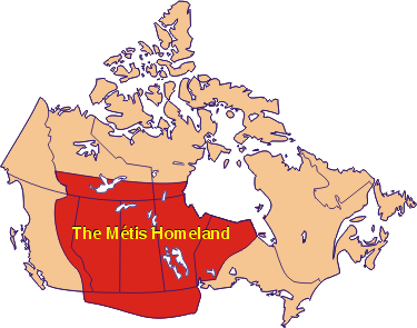 Karte von Kanada mit der
                          Einzeichnung der Metis-Nation