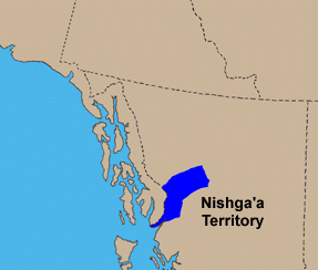 Karte von Nordwest-Kanada mit der Angabe
                          des Gebiets der Nishga-
                          (Nishga'a)-Prim�rnation an der Grenze zu
                          Alaska