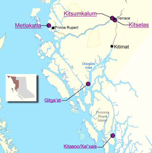 Karte der Prim�rnation der Tsimshian,
                          detailliert, Metlakatla scheint aber falsch
                          eingezeichnet