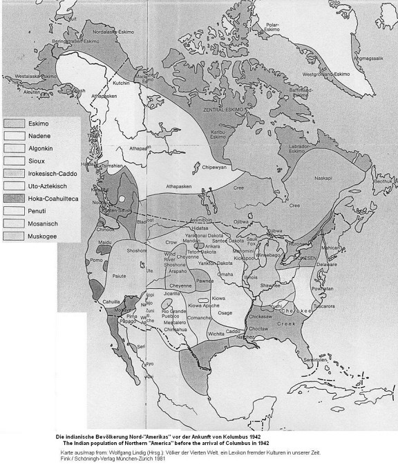 Karte mit den Prim�rnationen vor 1492 / map with primary
          nations / natives before 1492