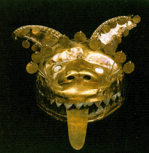 Moche-Goldarbeiten: Goldmaske eines Fuchs