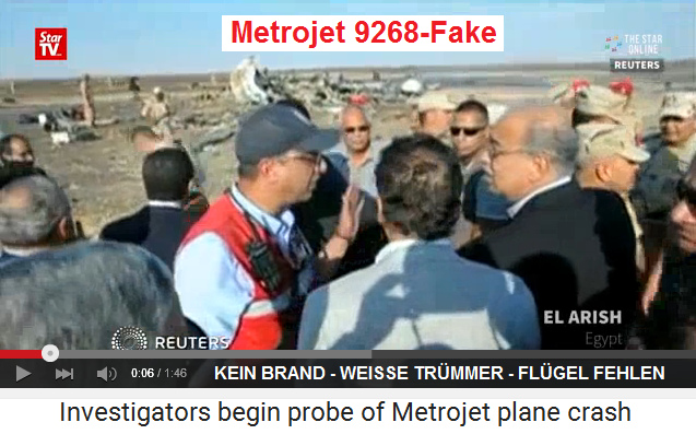 Metrojet 9268-Fake: Nichts brennt:
                          Kein Brand, weisse Tr�mmer, und die Fl�gel
                          fehlen