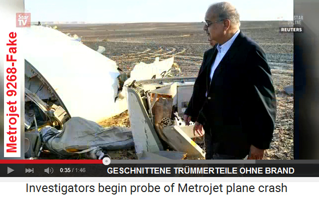 Metrojet 9268-Fake: Ein geschnittenes
                          Tr�mmerteil ohne Brandspuren in El Arish