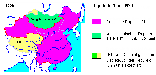 Karte: China, Mongolei und Tibet 1920