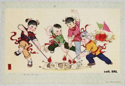 Plakat Chinas gegen die Viererbande 1978: Kinder
                z�nden die K�pfe an: "Zerschlagt die
                Viererbande!"