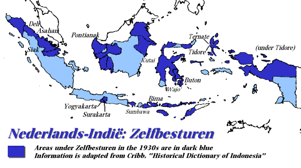 Indonesien 1930er-Jahre: Karte �ber die
                    Selbstverwaltungen und Aufteilungen von
                    Niederl�ndisch-Indien; Holland Kolonialismus
                    Niederl�ndisch-Indien; Delf, Asahan, Siak,
                    Pontianak, Kutai Ternate, Tidore, Buton, Wajo, Bima,
                    Sumbawa, Surakarta, Yogyakarta