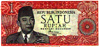 Indonesien:
                Ein-Rupien-Banknote mit Portrait von Sukarno 1964 ;
                Indonesia