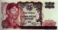 Indonesien: Rupien-Banknote 1968
                    �ber 50 Rupien mit Portrait ,retrato von Soedirman ;
                    Indonesia