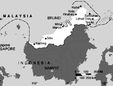 Indonesien: Karte mit der
                  Position von Sampit auf Kalimantan, Borneo
                  (Kalimantan)
