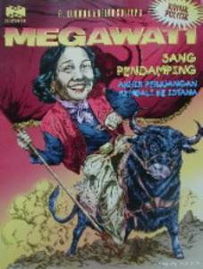 Indonesien: Megawati auf einem Stier reitend ;
                    Indonesia ; bull ridinig