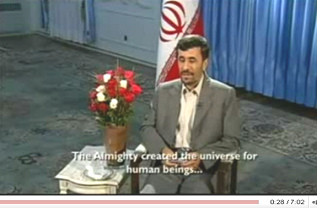 Ahmadinejad Christmas speech 2008: The Almighty created the universe for human beings...