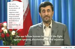 Ahmadinejad Christmas speech 2008: ... for our fellow human beings, of the fight against tyranny, discrimination and injustice