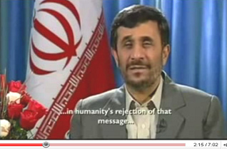 Ahmadinejad Christmas speech 2008: ... in humanity's rejection of that message ...