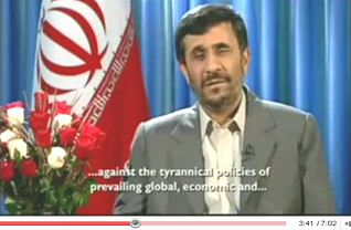 Ahmadinejad Christmas speech 2008: ... against the tyrannical policies of prevailing global, economic and ...