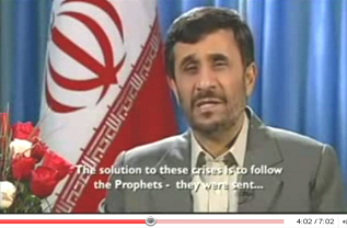 Ahmadinejad Christmas speech 2008: The solution to these crises is to follow the Prophets - they were sent ...