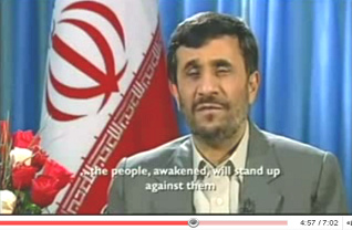Ahmadinejad Christmas speech 2008: ... the people,awakened, will stand up against them.