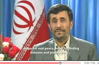 Ahmadinejad Christmas speech 2008: ... hope for real peace, hope for finding virtuous and pious rulers ...
