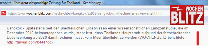 Bangkok sinkt und ist 2020 auf 0m,
                            Artikel des Wochenblitz vom April 2013