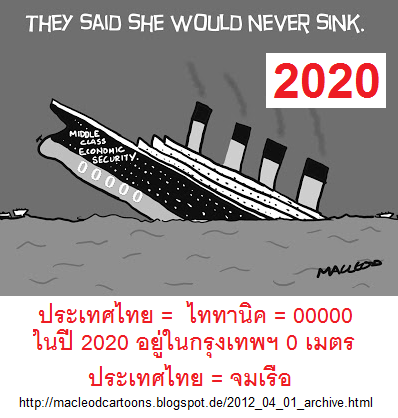 Thailand ist ein sinkendes
                                    Schiff - der Wert sinkt auf 00000 -
                                    Comic in Schwarz-Weiss
