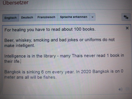 Intelligence does not
                      come from beer nor from whiskey, instruction in
                      English