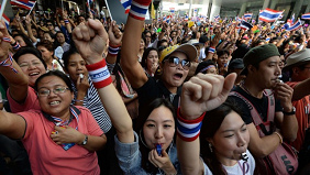 Whistle people demonstrating in sinking
                        Bangkok - it's up to them to sink