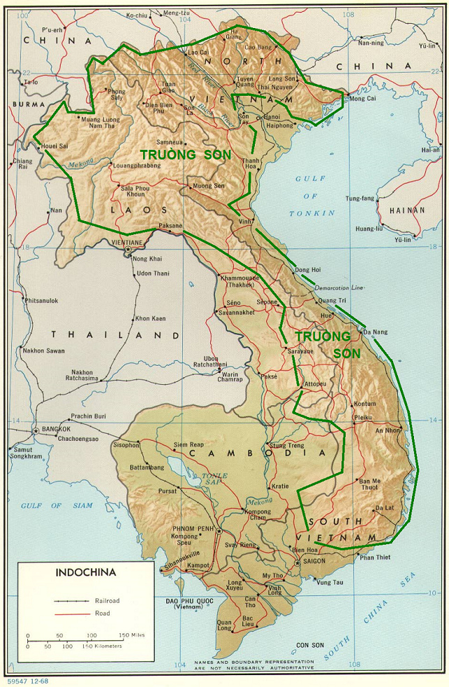 Map of Vietnam, Laos, and Cambodia
                              with the mountani range of Tru�ng Son