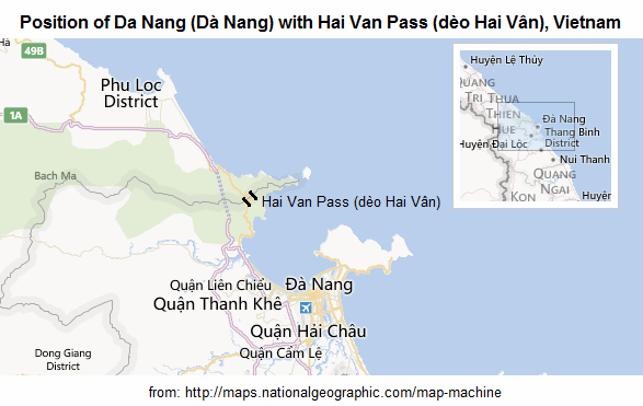 Map with Da Nang with Hai Van Pass
                                (vietn. d�o Hai V�n)