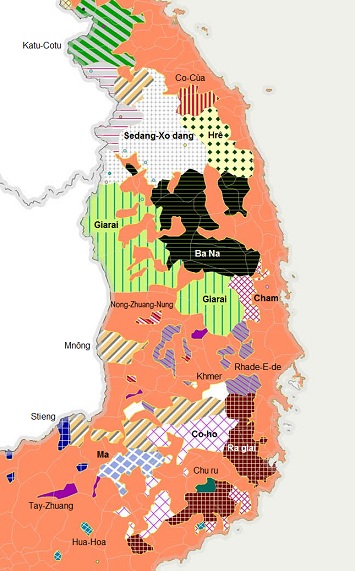 Vietnam: map indicating the Ba Na natives
                        in the Central Highlands next to other natives