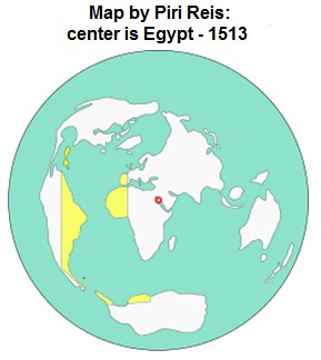 Weltkarte 1513 von Piri Reis,
              Ausschnitt im Globus