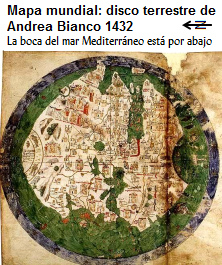 Disco terrestre de Andrea Bianco 1432. Este
                        es arriba, la boca del mar mediterrneo es
                        abajo