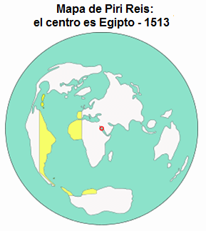Mapa de Piri Reis: una parte del
              globo, el centro es Egipto - 1513