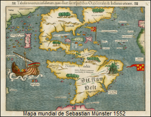 mapa mundial de Sebastian Münster 1552:
Eso es el primer mapa con "América" sin
conexión con Asia mapa mundial de Sebastian Münster 1552: Eso es el
primer mapa con "América" sin conexión con
Asia