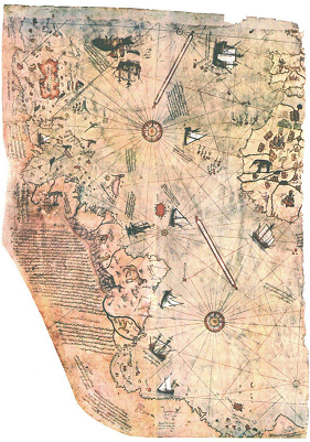 Weltkarte von Piri Reis, der Atlantik mit den
                K�stenlinien