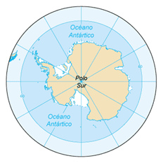 Weltkarte, Südpol mit der Antarktis, Sicht von
                oben