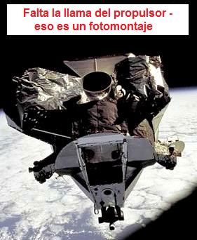 Apolo 9, foto de la NASA no.
                          AS09-21-3236: La foto quiere mostrar como un
                          m�dulo de ascenso est� en una �rbita
                          terrestre, sin ninguna llama del propulsor.
                          Parece que la foto es una fotomontaje. Eso es
                          una foto de la NASA...