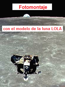 Apolo11, foto de la NASA no.
                            AS11-44-6634: El m�dulo de ascenso sobre la
                            luna sin llama del propulsor, pero con una
                            salida rom�ntica de la Tierra. Probablemente
                            la foto es un fotomontaje con el modelo de
                            la luna LOLA en Langley.