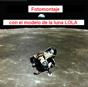 Apolo11, foto de la NASA no.
                            AS11-44-6642: El m�dulo de ascenso volando
                            sobre la luna sin llama del propulsor, pero
                            con una salida rom�ntica avanzada de la
                            Tierra. Probablemente la foto es un
                            fotomontaje con el modelo de la luna LOLA en
                            Langley.