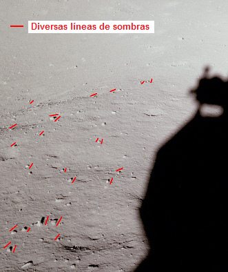 Apolo 11, foto de la
                            NASA no. AS11-37-5451. Según la NASA se
                            trata otra vez de una foto del
                            "superficie lunar" después del
                            "alunizaje" de Apolo 11, ahora con
                            una sombra grande del "módulo
                            lunar". Pero se ve otra vez un caos de
                            sombras.
