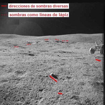Apolo 16 falso, foto de la NASA no.
                            AS16-109-17787: Estacin 1, el "carro
                            lunar" en el pedregal, el caos de
                            sombras, y hay sombras que son como lneas
                            de lpiz dibujado en la foto