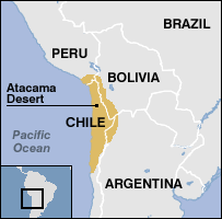 Mapa con la posicin
                        del desierto de Atacama con el "Valle del
                        la Luna"