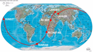 Angebliche
                            Gagarin Weltumrundung "Mission Wostok /
                            Vostok 1", Karte mit der Route.