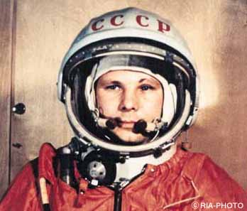 Gagarin as an
                        astronaut with deformed left eyebrow: