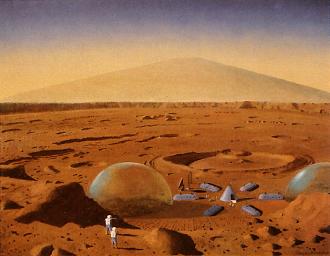 1954 approx.: Chesley
Bonestell: Indian camp on Mars, fiction
painting, absolutely unreal. 1954 approx.: Chesley Bonestell: Indian
camp on Mars, fiction painting, absolutely
unreal.