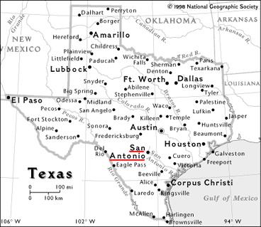 Karte mit San Antonio
in Texas, gleich neben Houston. Karte mit San Antonio in Texas, gleich
neben Houston.