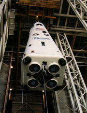 Delta Clipper in a fabrication hall.