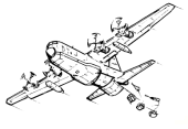 Airdrop with a cargo
                  aircraft, sight from the bottom, drawing